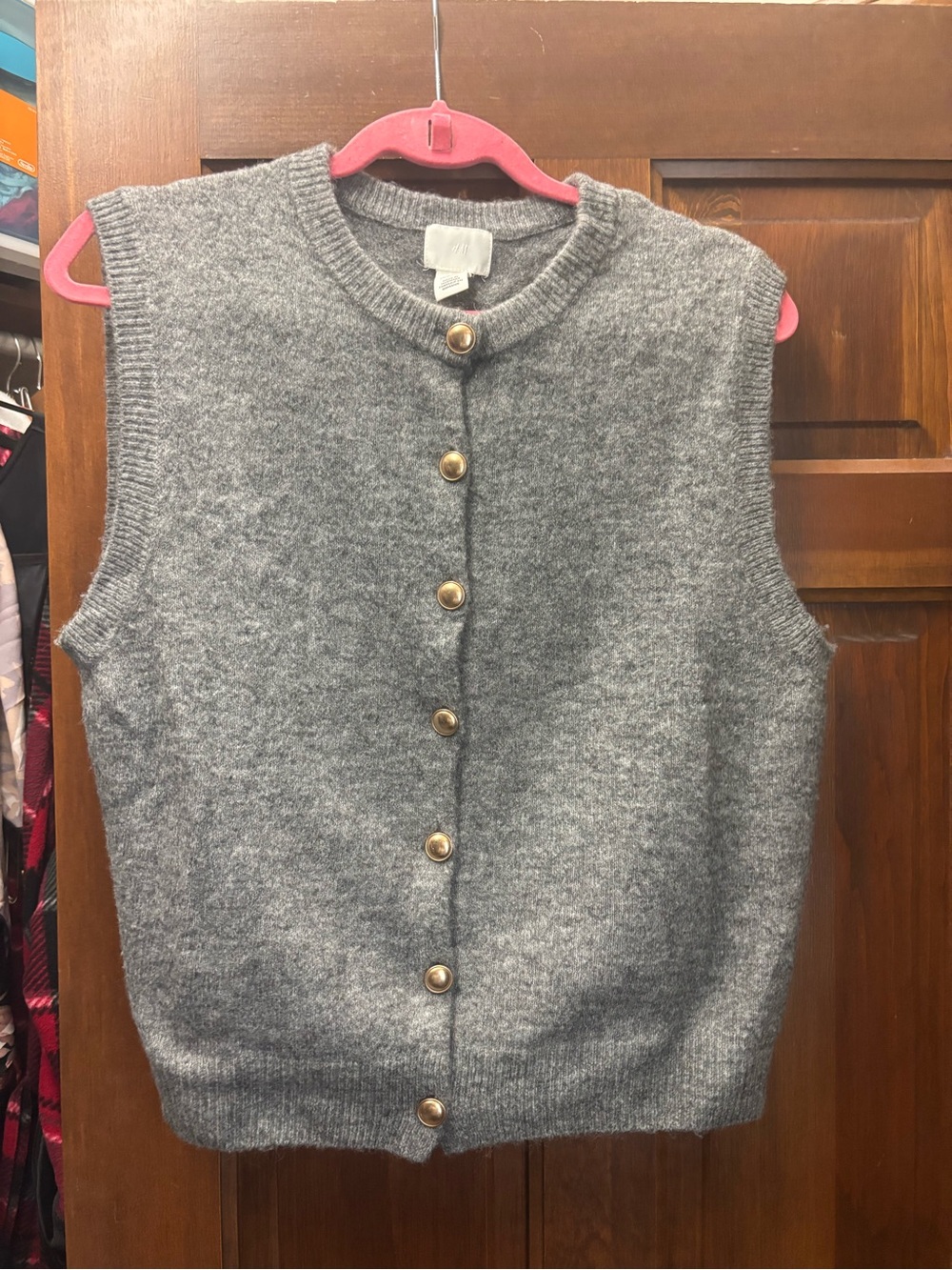 H&M Heather Gray Sweater Vest with Gold Buttons